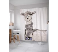 Штора (занавеска) для ванной JoyArty "Четвероногий фотограф" из сатена, 180х200 см с крючками, sc_37249