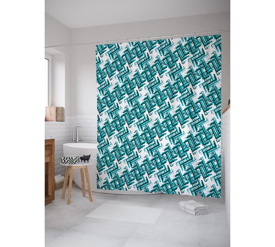 Штора (занавеска) для ванной JoyArty "Абстрактность прямых углов" из сатена, 180х200 см с крючками, sc_58255 1