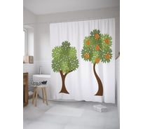 Штора (занавеска) для ванной JoyArty "Деревья мандарина" из сатена, 180х200 см с крючками, sc_60261