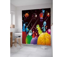 Штора (занавеска) для ванной JoyArty "Монстры на планете" из сатена, 180х200 см с крючками, sc_38562