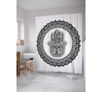 Штора (занавеска) для ванной JoyArty "Хамса в орнаментальном венке" из сатена, 180х200 см с крючками, sc_38612