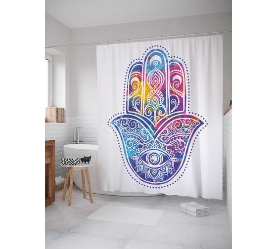 Штора (занавеска) для ванной JoyArty "Радужная хамса" из сатена, 180х200 см с крючками, sc_38608 1