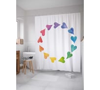 Штора (занавеска) для ванной JoyArty "Радужные сердца" из сатена, 180х200 см с крючками, sc_38498