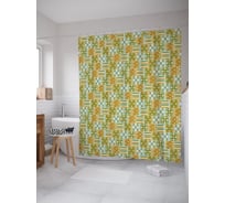 Штора (занавеска) для ванной JoyArty "Геометрические орнаменты в квадратах" из сатена, 180х200 см с крючками, sc_58013