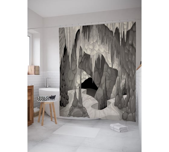 Штора (занавеска) для ванной JoyArty "Сталактиты в пещере" из сатена, 180х200 см с крючками, sc_53574 1