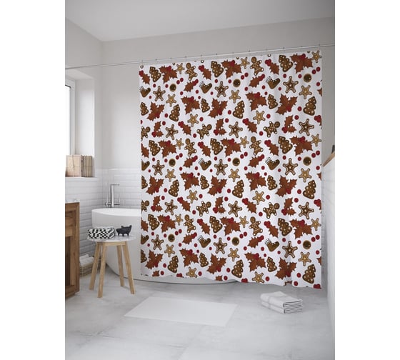 Штора (занавеска) для ванной JoyArty "Омела на Рождество" из сатена, 180х200 см с крючками, sc_52596 1