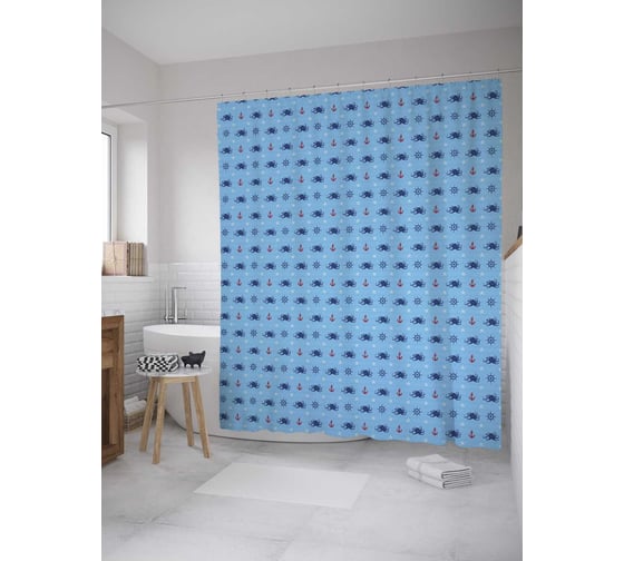 Штора (занавеска) для ванной JoyArty "Осьминоги" из сатена, 180х200 см с крючками, sc_34078 1