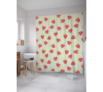 Штора (занавеска) для ванной JoyArty "Клубничные сердца" из сатена, 180х200 см с крючками, sc_47774
