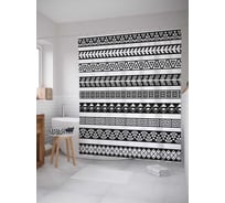 Штора (занавеска) для ванной JoyArty "Этнический монохром" из сатена, 180х200 см с крючками, sc_37374