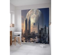 Штора (занавеска) для ванной JoyArty "Нападение планеты" из сатена, 180х200 см с крючками, sc_38546