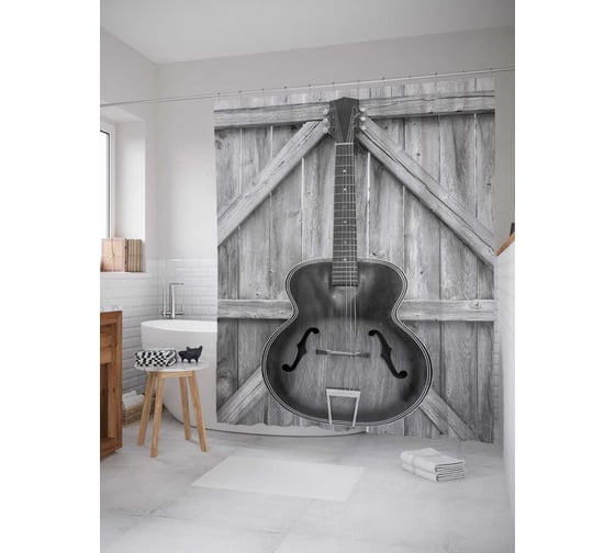 Штора (занавеска) для ванной JoyArty "Гитара у ворот" из сатена, 180х200 см с крючками, sc_37923 1