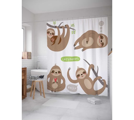 Штора (занавеска) для ванной JoyArty "Привет лентяй" из сатена, 180х200 см с крючками, sc_37882 1