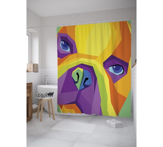 Штора (занавеска) для ванной JoyArty "Морда пса абстракция" из сатена, 180х200 см с крючками, sc_60783 1