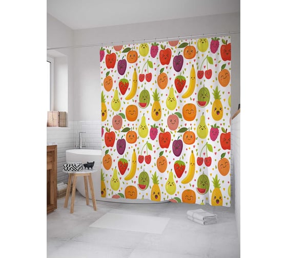 Штора (занавеска) для ванной JoyArty "Фруктовое настроение" из сатена, 180х200 см с крючками, sc_47773 1