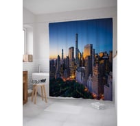 Штора (занавеска) для ванной JoyArty "Небоскребы на рассвете" из сатена, 180х200 см с крючками, sc_38539