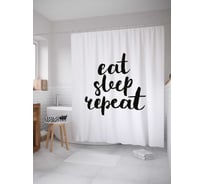 Штора (занавеска) для ванной JoyArty "Есть, спать, повторять" из сатена, 180х200 см с крючками, sc_38554