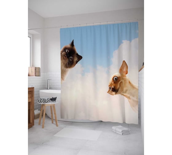 Штора (занавеска) для ванной JoyArty "Животное любопытство" из сатена, 180х200 см с крючками, sc_38603 1