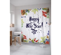 Штора (занавеска) для ванной JoyArty "Поздравление с новым годом" из сатена, 180х200 см с крючками, sc_53680