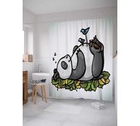 Штора (занавеска) для ванной JoyArty "Панда в релаксе" из сатена, 180х200 см с крючками, sc_38570