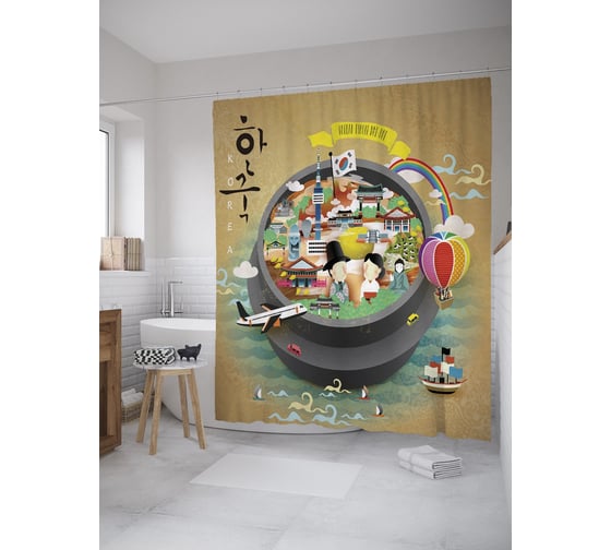 Штора (занавеска) для ванной JoyArty "Корея в окружении морей" из сатена, 180х200 см с крючками, sc_60111 1