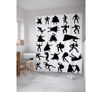 Штора (занавеска) для ванной JoyArty "Силуэты супергероев" из сатена, 180х200 см с крючками, sc_38717