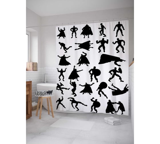 Штора (занавеска) для ванной JoyArty "Силуэты супергероев" из сатена, 180х200 см с крючками, sc_38717 1