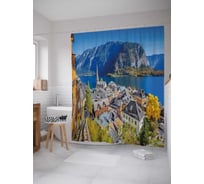 Штора (занавеска) для ванной JoyArty "Гальштат в Австрии" из сатена, 180х200 см с крючками, sc_37648