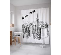 Штора (занавеска) для ванной JoyArty "Нью-Йорк открытка" из сатена, 180х200 см с крючками, sc_37302