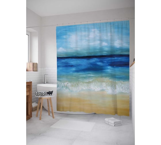 Штора (занавеска) для ванной JoyArty "Морской бриз" из сатена, 180х200 см с крючками, sc_38450 1