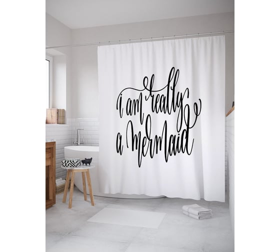 Штора (занавеска) для ванной JoyArty "Я действительно русалка" из сатена, 180х200 см с крючками, sc_53308 1