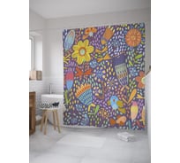 Штора (занавеска) для ванной JoyArty "Наивные цветы" из сатена, 180х200 см с крючками, sc_60383