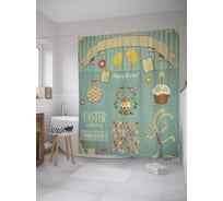 Штора (занавеска) для ванной JoyArty "Винтажное поздравление на Пасху" из сатена, 180х200 см с крючками, sc_60238
