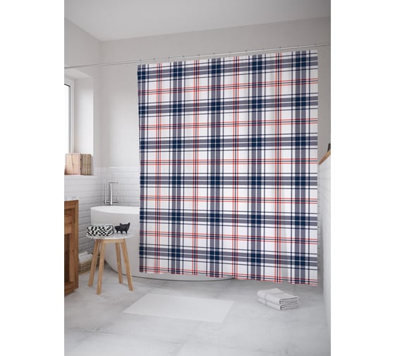 Штора (занавеска) для ванной JoyArty "Светлая клетка" из сатена, 180х200 см с крючками, sc_57086 1