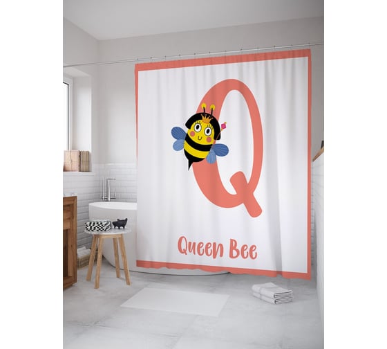 Штора (занавеска) для ванной JoyArty "Пчелиная матка" из сатена, 180х200 см с крючками, sc_58777 1