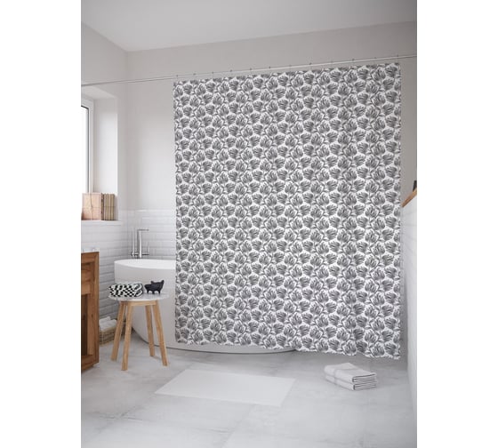 Штора (занавеска) для ванной JoyArty "Цветущие лианы" из сатена, 180х200 см с крючками, sc_54338