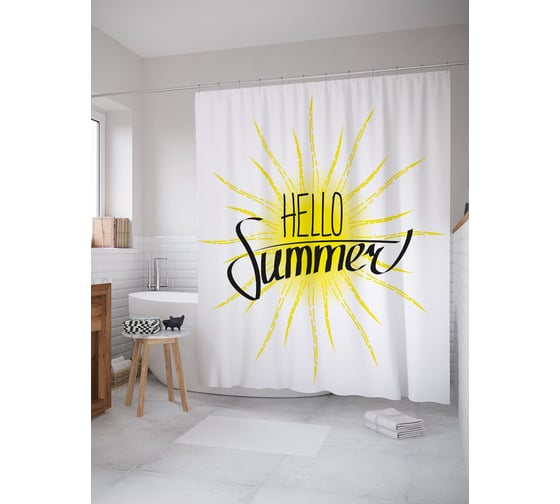 Штора (занавеска) для ванной JoyArty "Приветствую лето" из сатена, 180х200 см с крючками, sc_53743 1