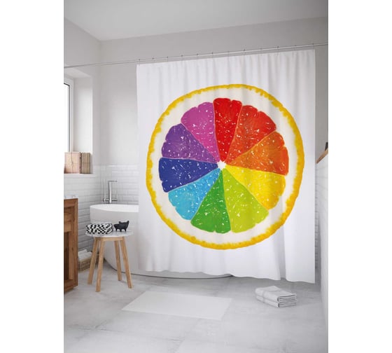 Штора (занавеска) для ванной JoyArty "Радужный лимон" из сатена, 180х200 см с крючками, sc_38499 1