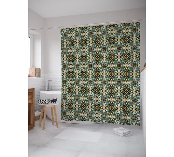 Штора (занавеска) для ванной JoyArty "Восточный ажур" из сатена, 180х200 см с крючками, sc_58293 1