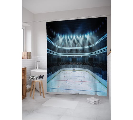 Штора (занавеска) для ванной JoyArty "Перед выходом команд" из сатена, 180х200 см с крючками, sc_54255 1