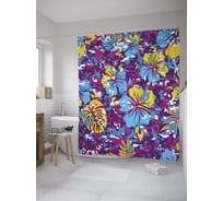 Штора (занавеска) для ванной JoyArty "Тропическое разноцветье" из сатена, 180х200 см с крючками, sc_52404
