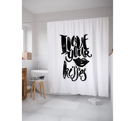 Штора (занавеска) для ванной JoyArty "Я люблю твои поцелуи" из сатена, 180х200 см с крючками, sc_53908 1
