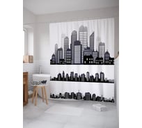 Штора (занавеска) для ванной JoyArty "Триптих небоскреба" из сатена, 180х200 см с крючками, sc_53132