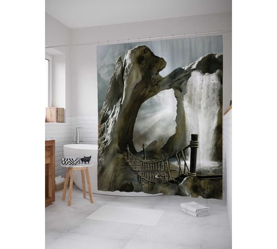 Штора (занавеска) для ванной JoyArty "Мост к порталу" из сатена, 180х200 см с крючками, sc_3367