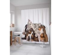 Штора (занавеска) для ванной JoyArty "Дружба питомцев" из сатена, 180х200 см с крючками, sc_38596