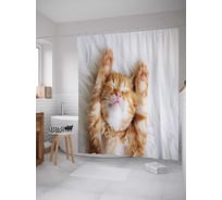 Штора (занавеска) для ванной JoyArty "Сонный котенок" из сатена, 180х200 см с крючками, sc_38600