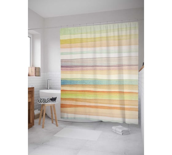 Штора (занавеска) для ванной JoyArty "Акварельные полосы" из сатена, 180х200 см с крючками, sc_38083 1
