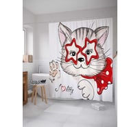 Штора (занавеска) для ванной JoyArty "Я люблю кошечку" из сатена, 180х200 см с крючками, sc_37453