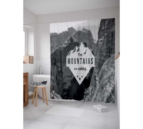 Штора (занавеска) для ванной JoyArty "Горы зовут" из сатена, 180х200 см с крючками, sc_41747 1
