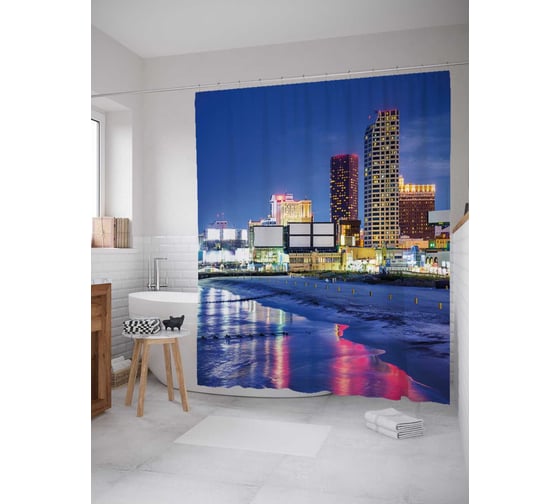 Штора (занавеска) для ванной JoyArty "Огни ночного мегаполиса" из сатена, 180х200 см с крючками, sc_38550 1