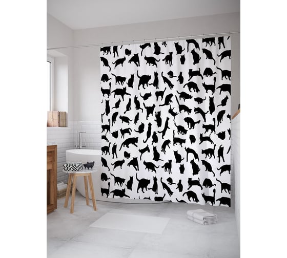 Штора (занавеска) для ванной JoyArty "Коты и кошки" из сатена, 180х200 см с крючками, sc_52745 1
